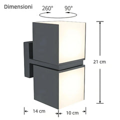 Applique da esterno cubo doppio LED orientabile in metallo nero stile moderno