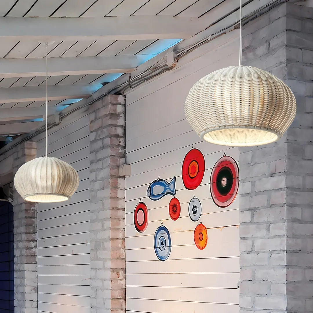 Lampada a sospensione da esterno a LED boho effetto rattan a lanterna per terrazza