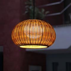 Lampada a sospensione da esterno a LED boho effetto rattan a lanterna per terrazza