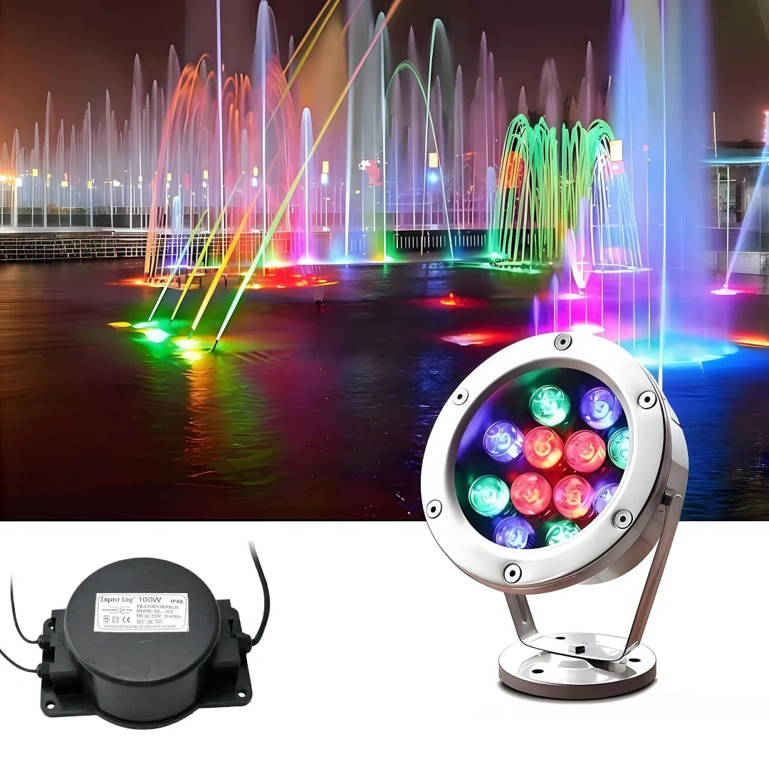 Faretto LED subacqueo regolabile RGB IP68 in acciaio inox da esterno