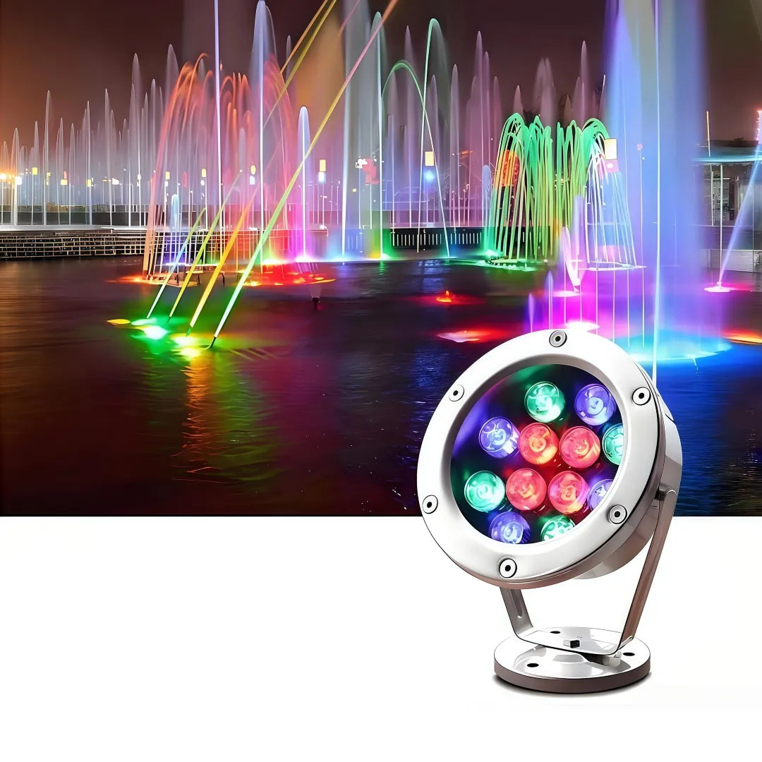 Faretto LED subacqueo regolabile RGB IP68 in acciaio inox da esterno