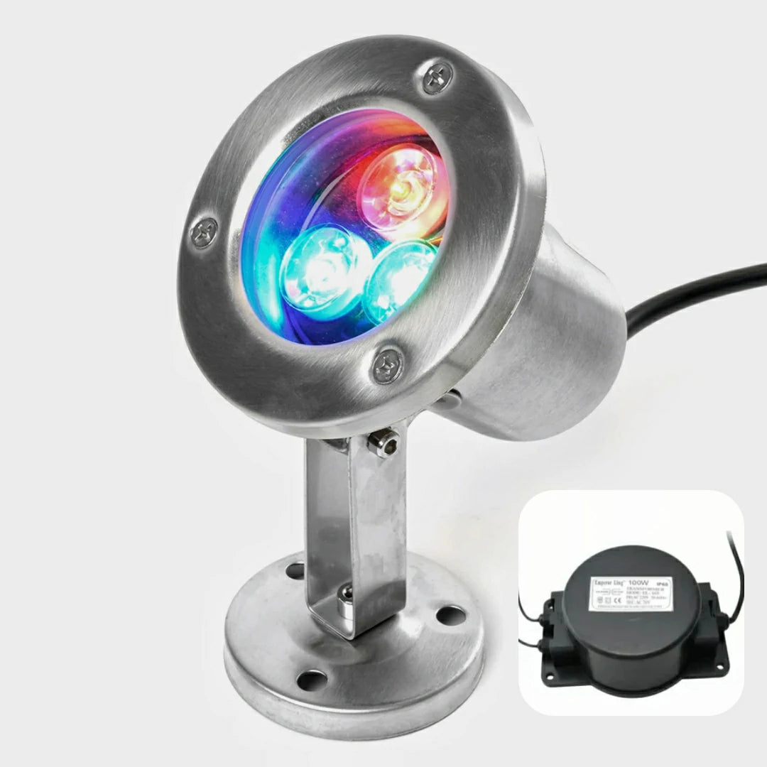 Faretto LED subacqueo regolabile RGB IP68 in acciaio inox da esterno