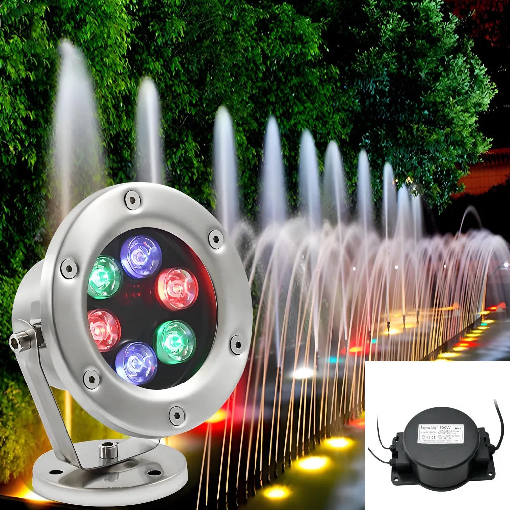 Faretto LED subacqueo regolabile RGB IP68 in acciaio inox da esterno