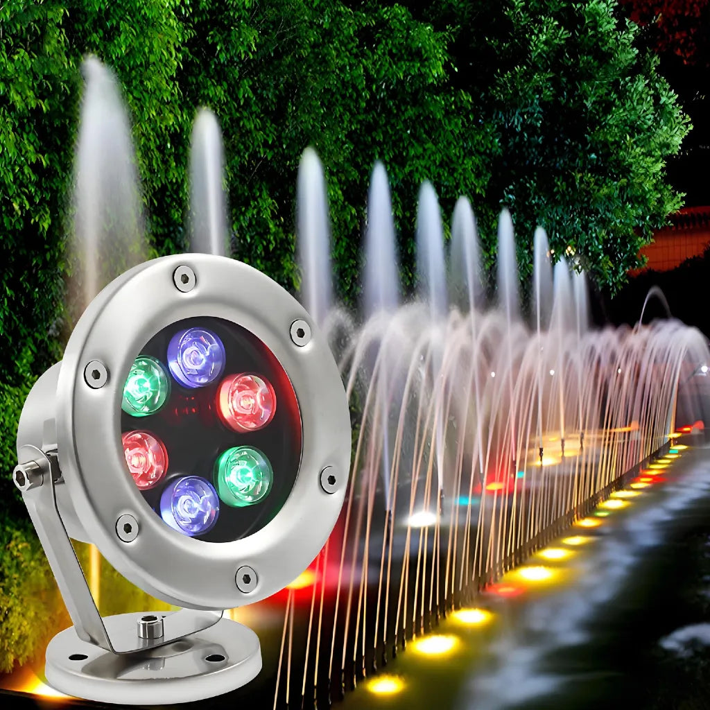 Faretto LED subacqueo regolabile RGB IP68 in acciaio inox da esterno