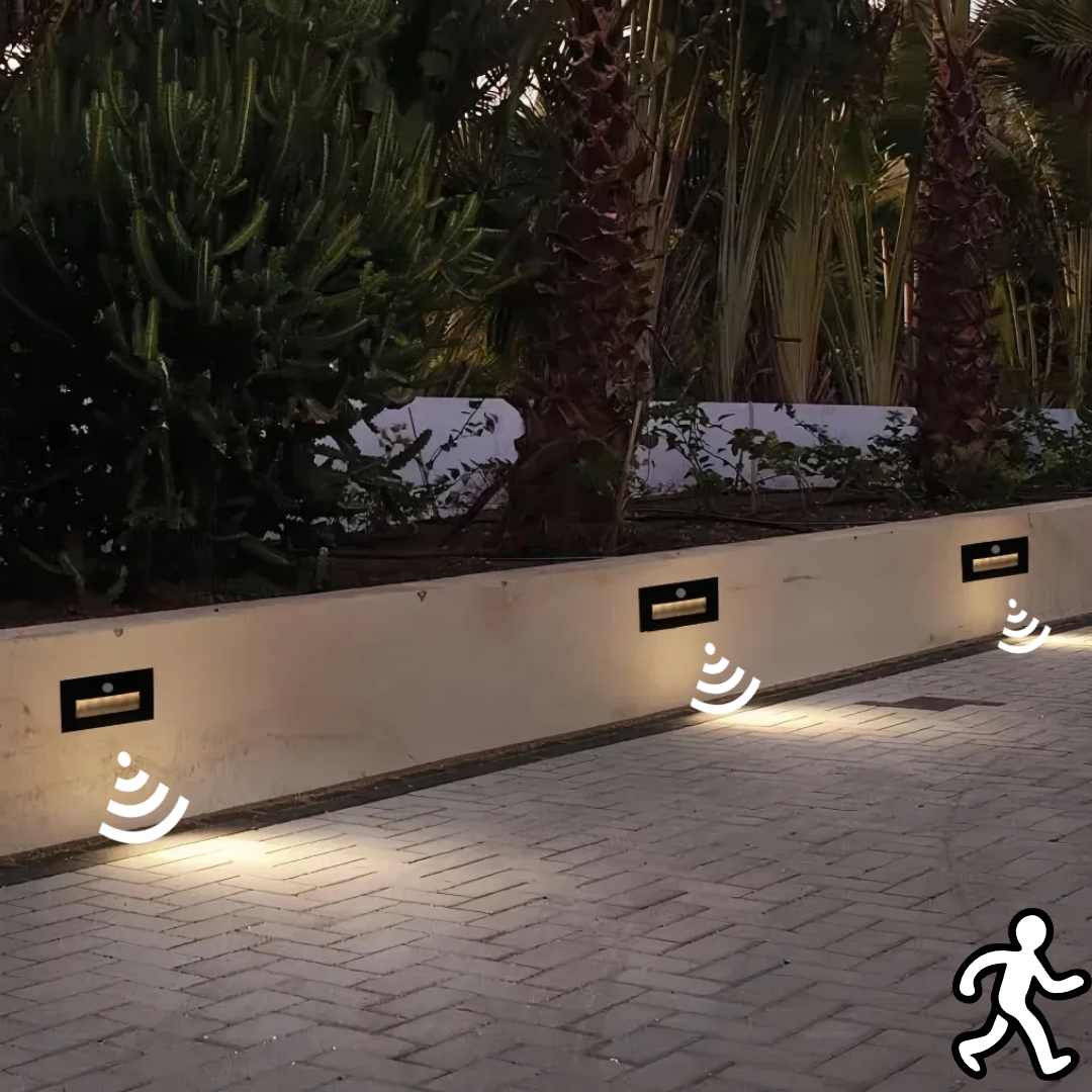 Applique da esterno a incasso con sensore di movimento LED in metallo rettangolare minimalista