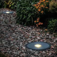 Segnapasso solare calpestabile a LED a disco da incasso nero da giardino