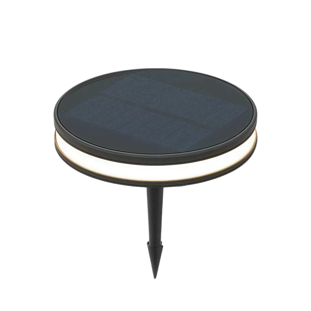 Segnapasso solare LED calpestabile a disco piatto nero con picchetto da terra per terrazzo