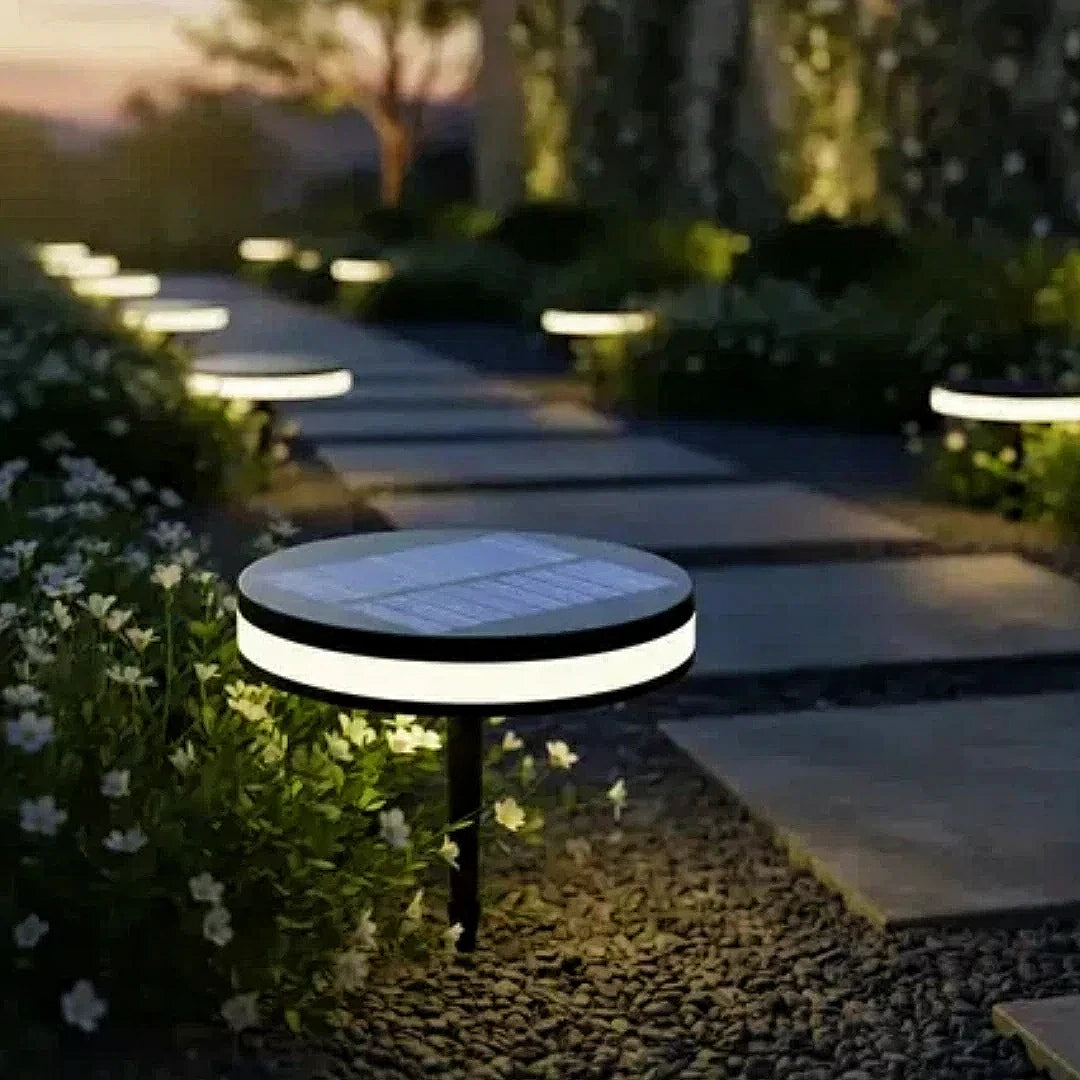 Lampada per esterni da giardino solare a LED nera rotonda minimal
