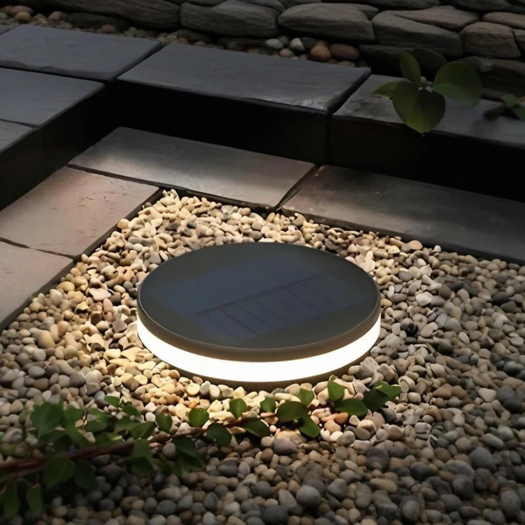 Lampada per esterni da giardino solare a LED nera rotonda minimal