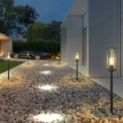 Paletto luminoso da esterno con struttura a lanterna dal design contemporaneo