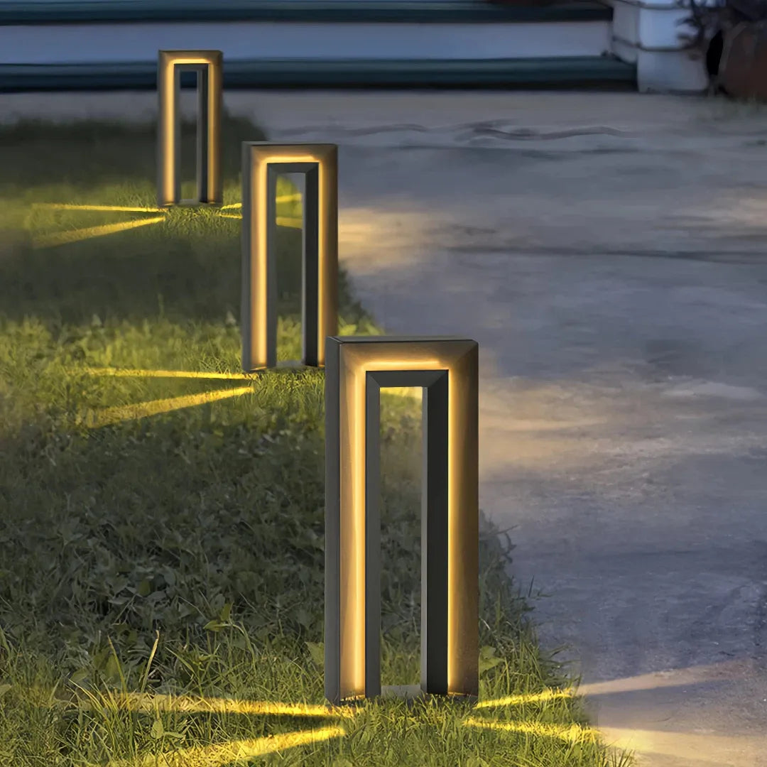 Paletto da giardino solare LED rettangolare con effetto luminoso decorativo