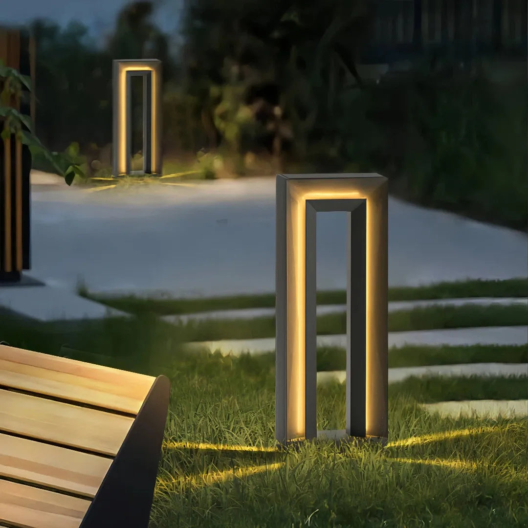 Paletto da giardino solare LED rettangolare con effetto luminoso decorativo