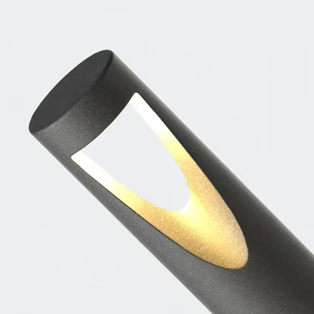 Paletto LED da giardino cilindrico in metallo nero dal design moderno