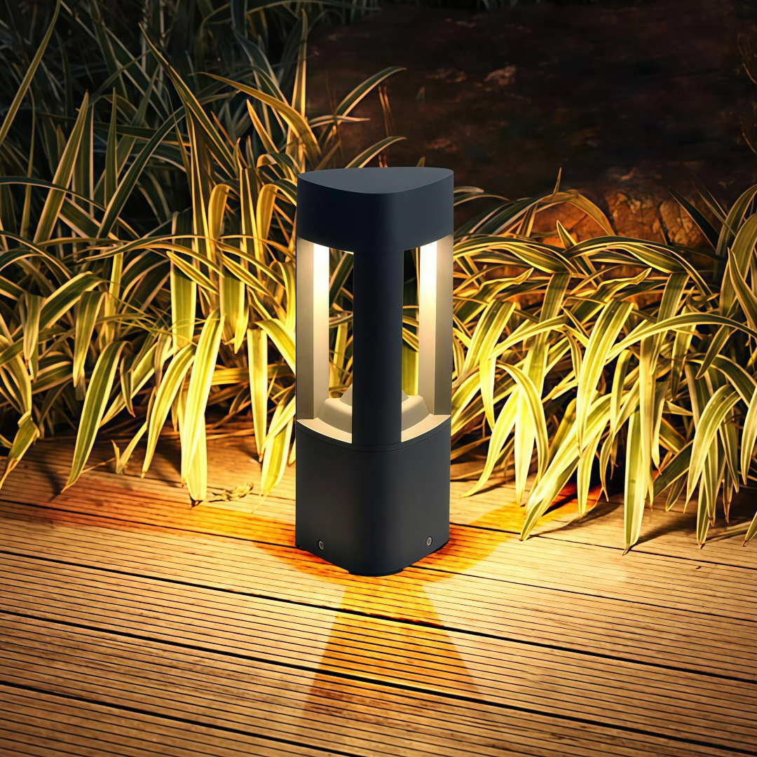 Paletto LED da giardino moderno nero a 3 montanti con struttura aperta