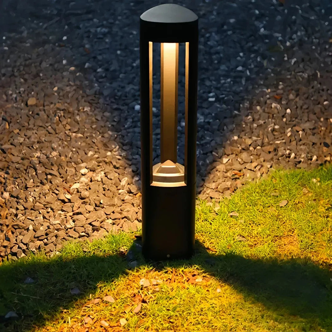 Paletto LED da giardino moderno nero a 3 montanti con struttura aperta