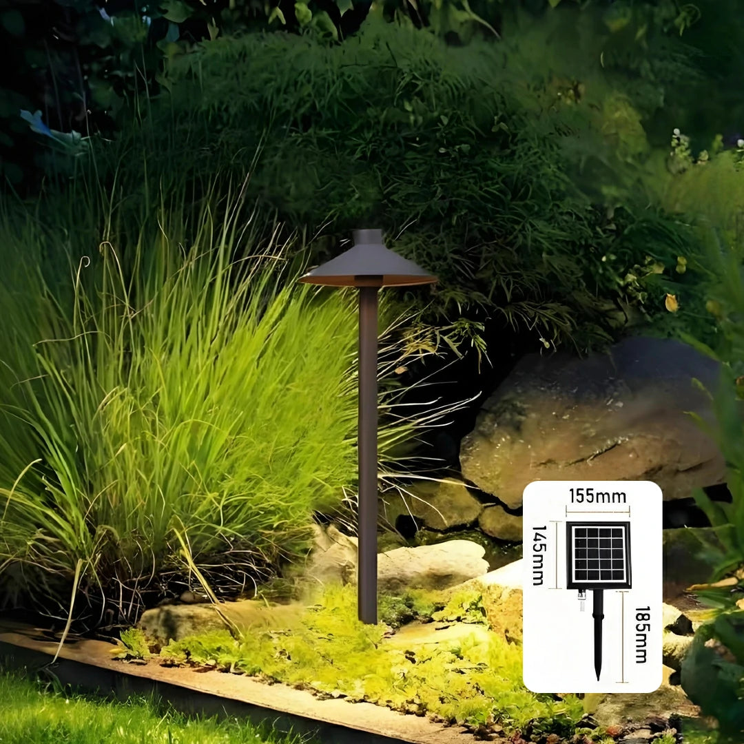 Lampione moderno da esterno LED solare in metallo con picchetto dal design a fungo