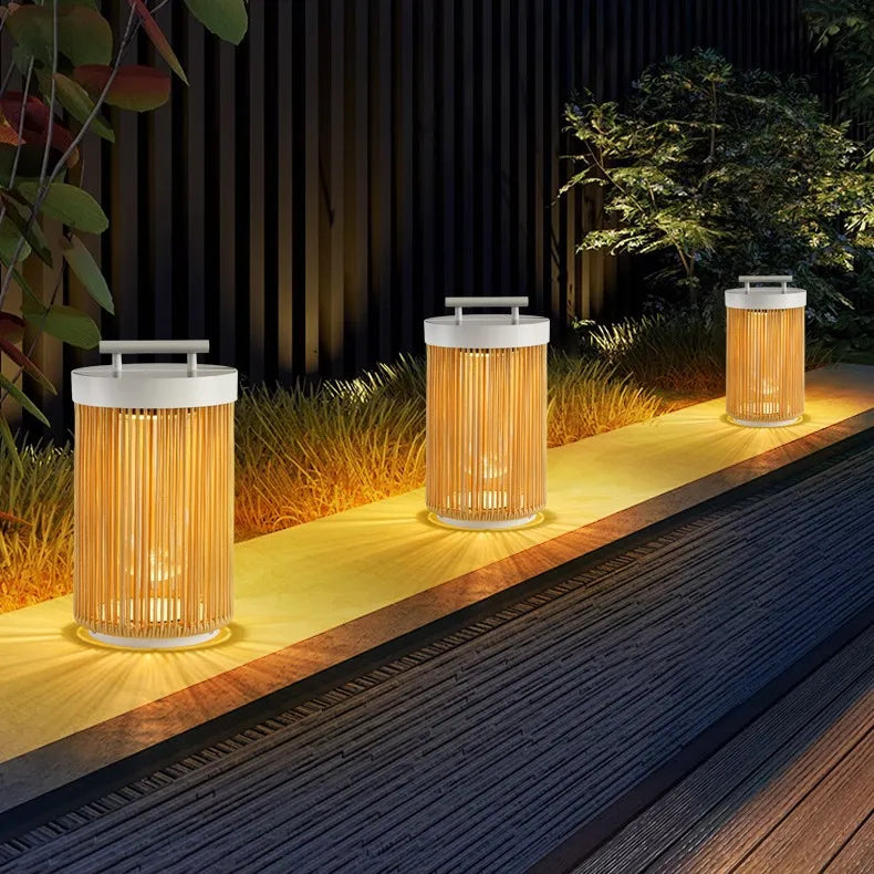Lanterna da pavimento a LED solare in stile naturale effetto corda per giardino