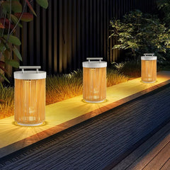 Lanterna da pavimento a LED solare in stile naturale effetto corda per giardino