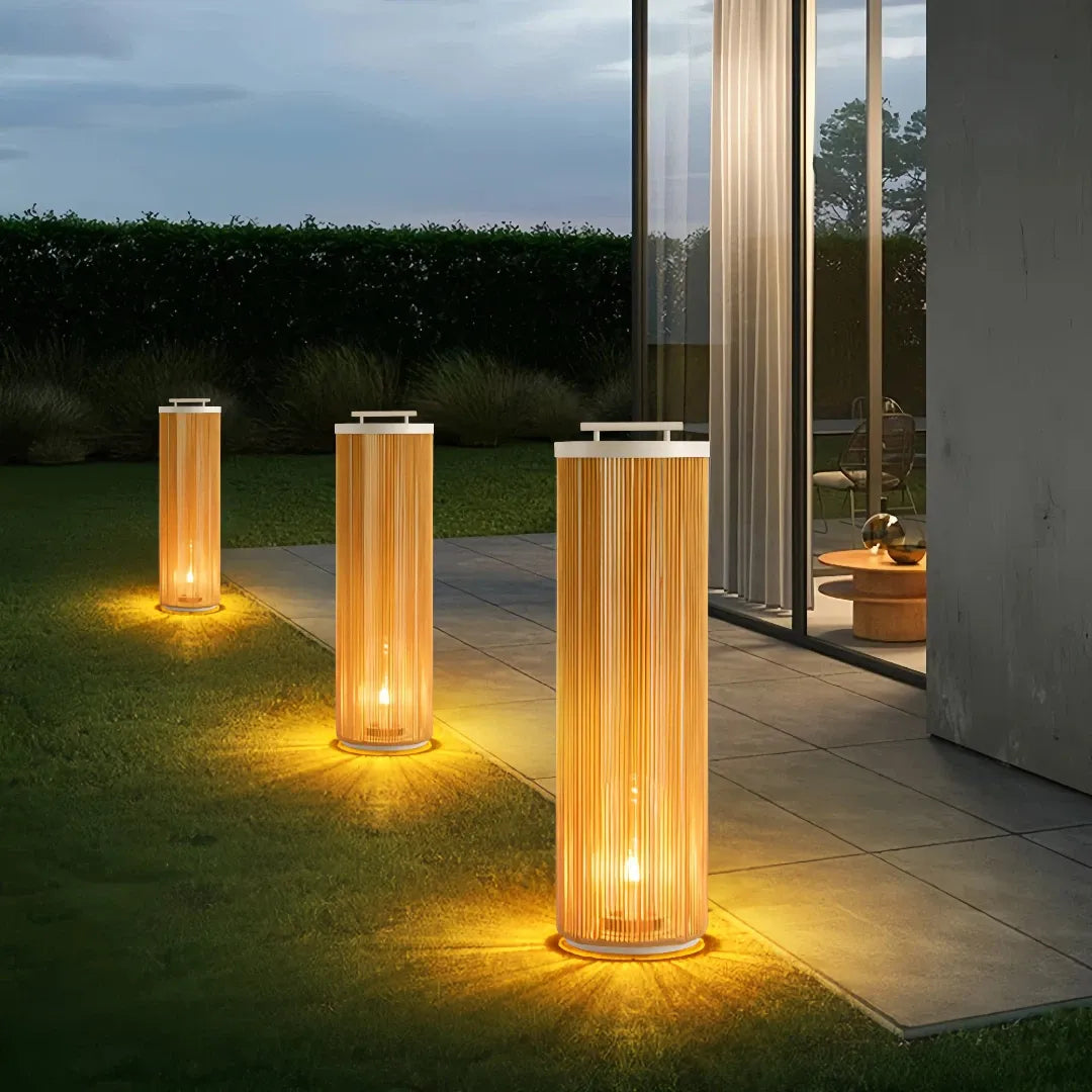 Lanterna da pavimento a LED solare in stile naturale effetto corda per giardino