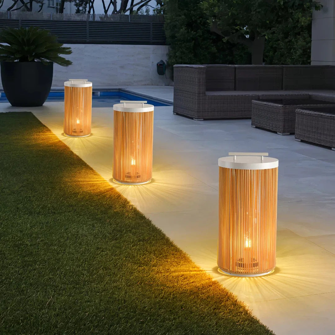 Lanterna da pavimento a LED solare in stile naturale effetto corda per giardino