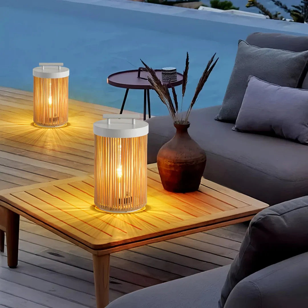 Lanterna da pavimento a LED solare in stile naturale effetto corda per giardino