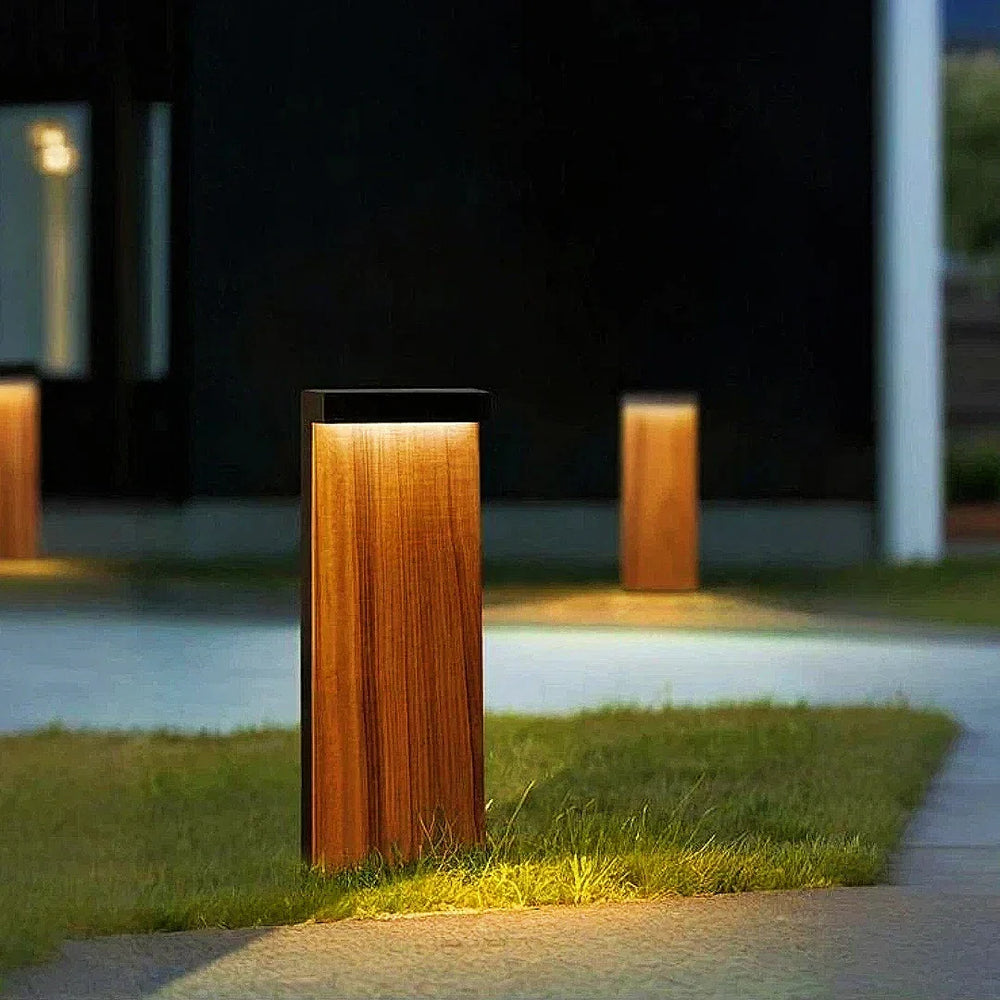 Lampione da giardino moderno rettangolare con LED effetto legno
