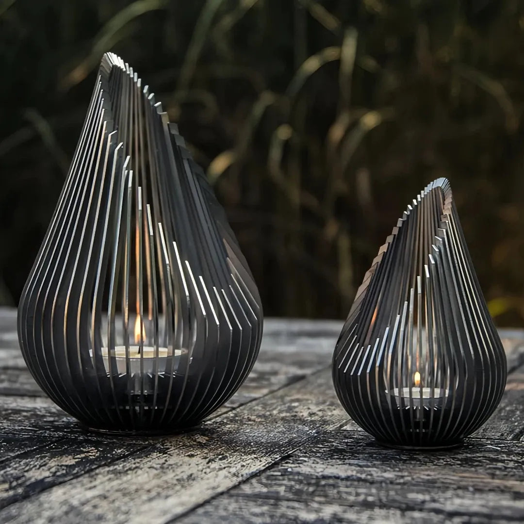 Lanterna da tavolo per esterno moderna a LED in acciaio inox a forma di goccia