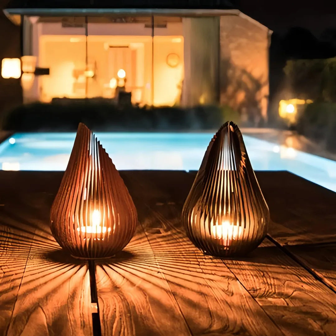 Lanterna da tavolo per esterno moderna a LED in acciaio inox a forma di goccia