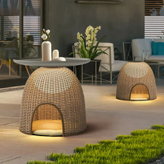 Lanterna da esterno solare a LED in rattan a cupola in stile naturale per terrazzo