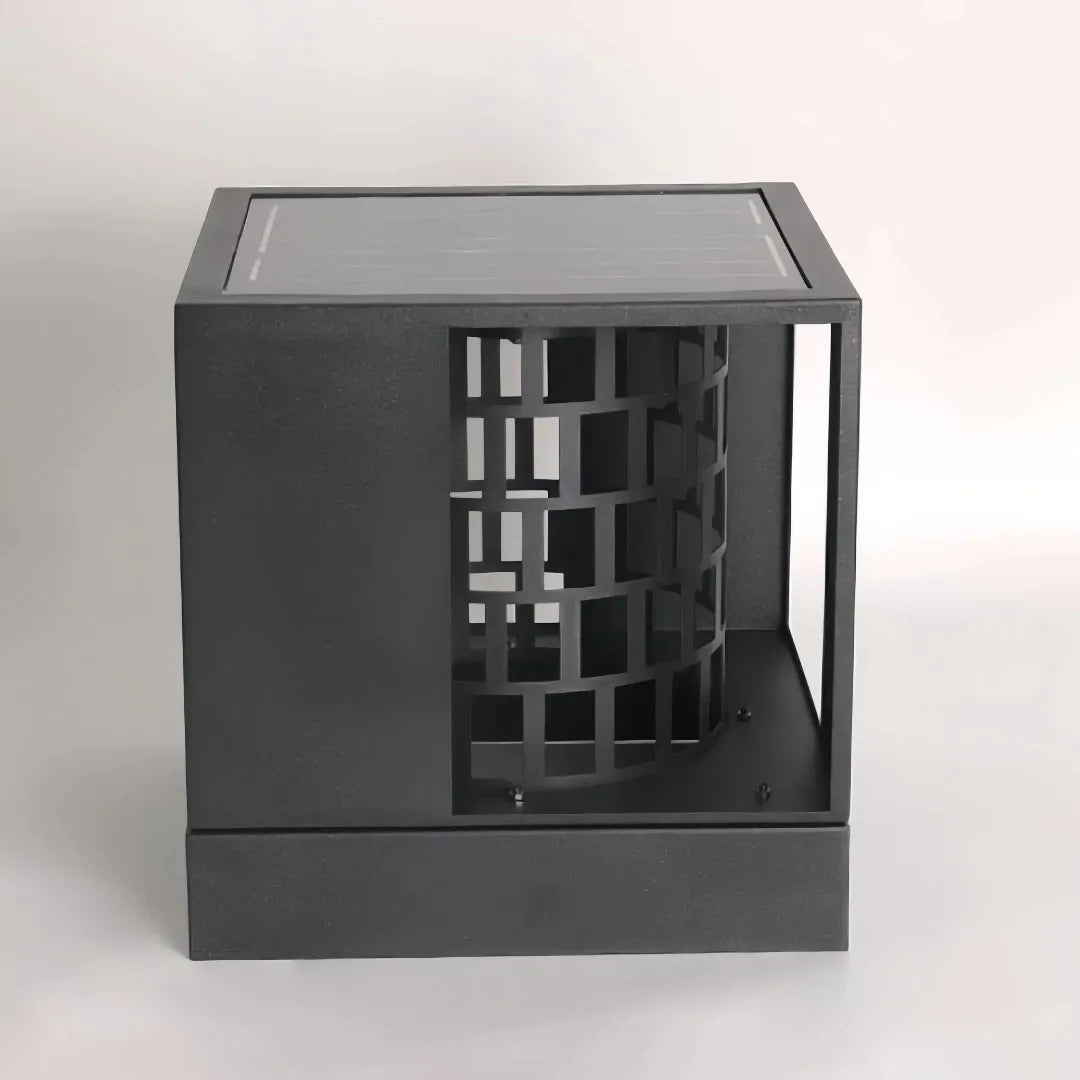 Lampada per pilastro esterno solare LED con effetto griglia decorativo nera