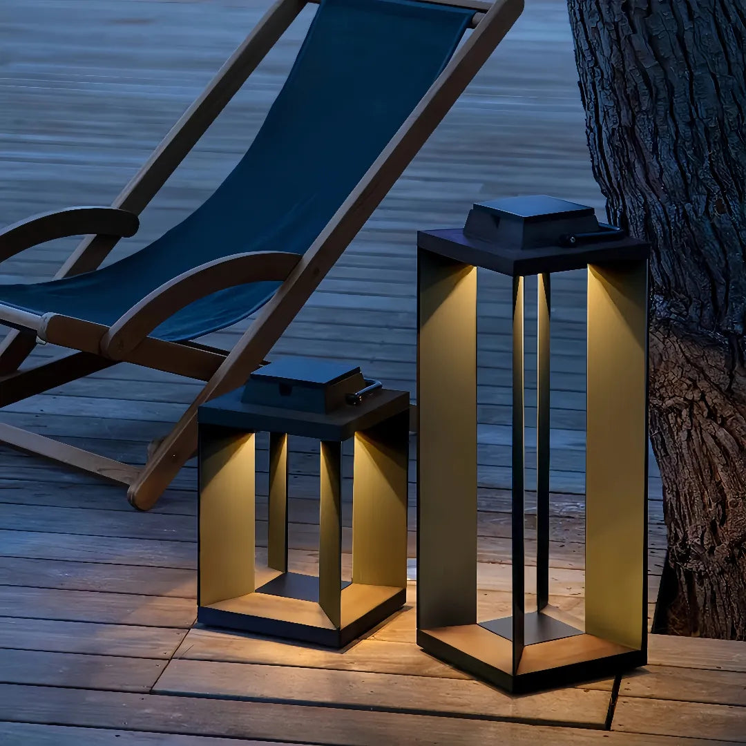 Lanterna da esterno solare LED portatile rettangolare con struttura aperta per terrazzo