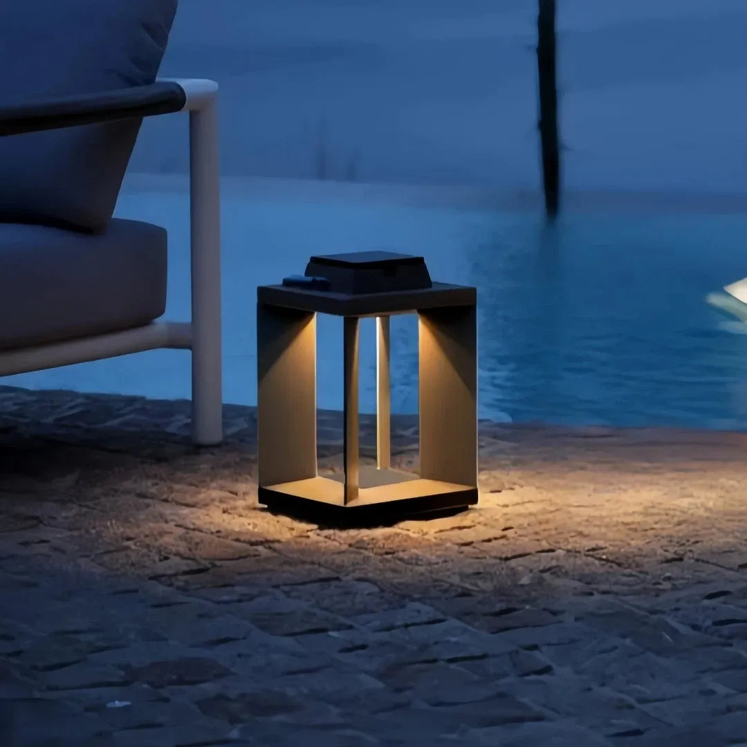 Lanterna da esterno solare LED portatile rettangolare con struttura aperta per terrazzo