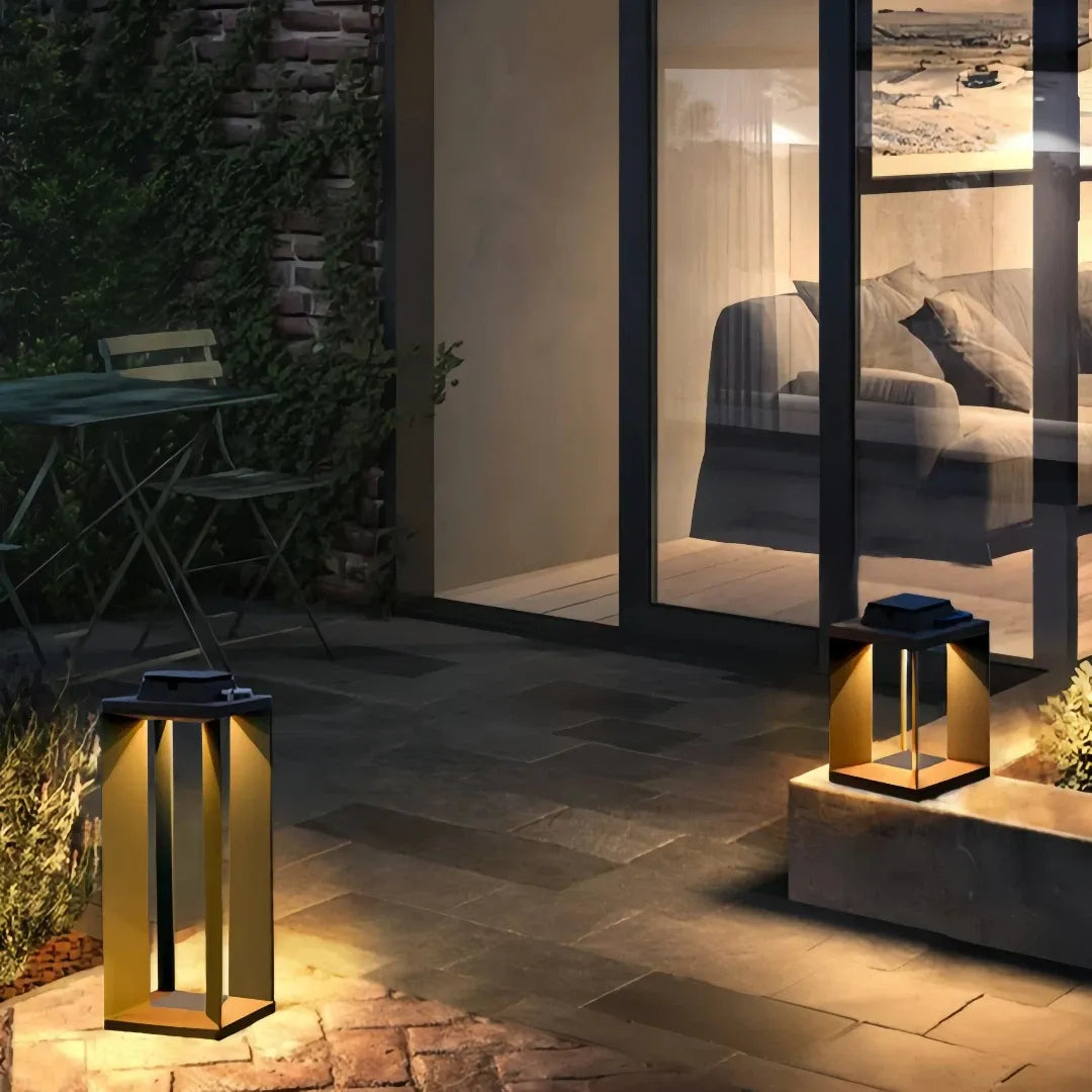 Lanterna da esterno solare LED portatile rettangolare con struttura aperta per terrazzo