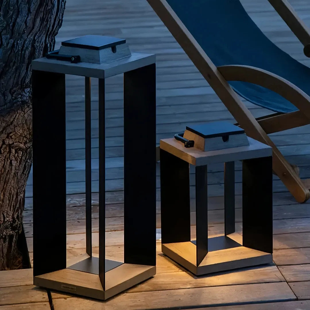 Lanterna da esterno solare LED portatile rettangolare con struttura aperta per terrazzo