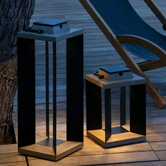 Lanterna da esterno solare LED portatile rettangolare con struttura aperta per terrazzo