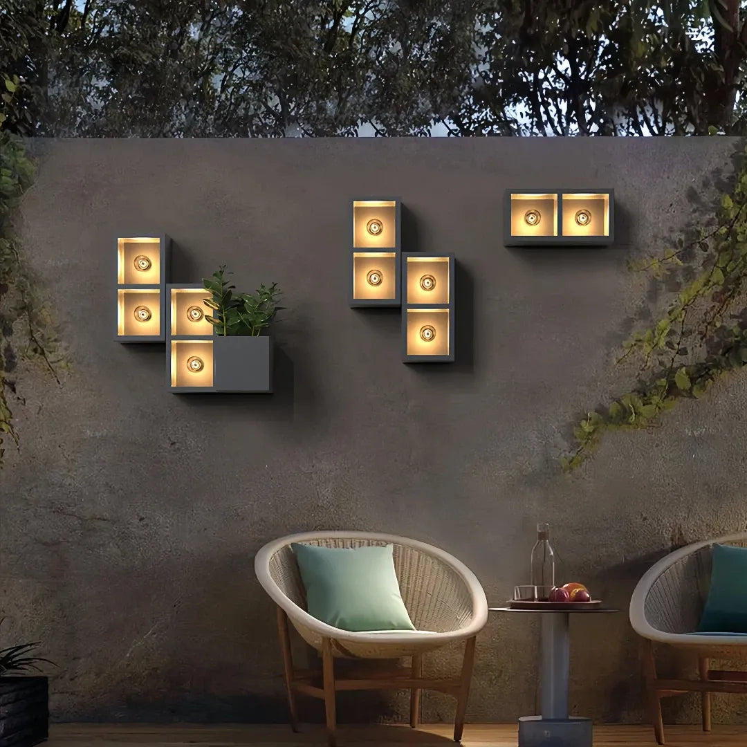 Applique decorativa da giardino moderna dal design a cubi luminosi e fioriera