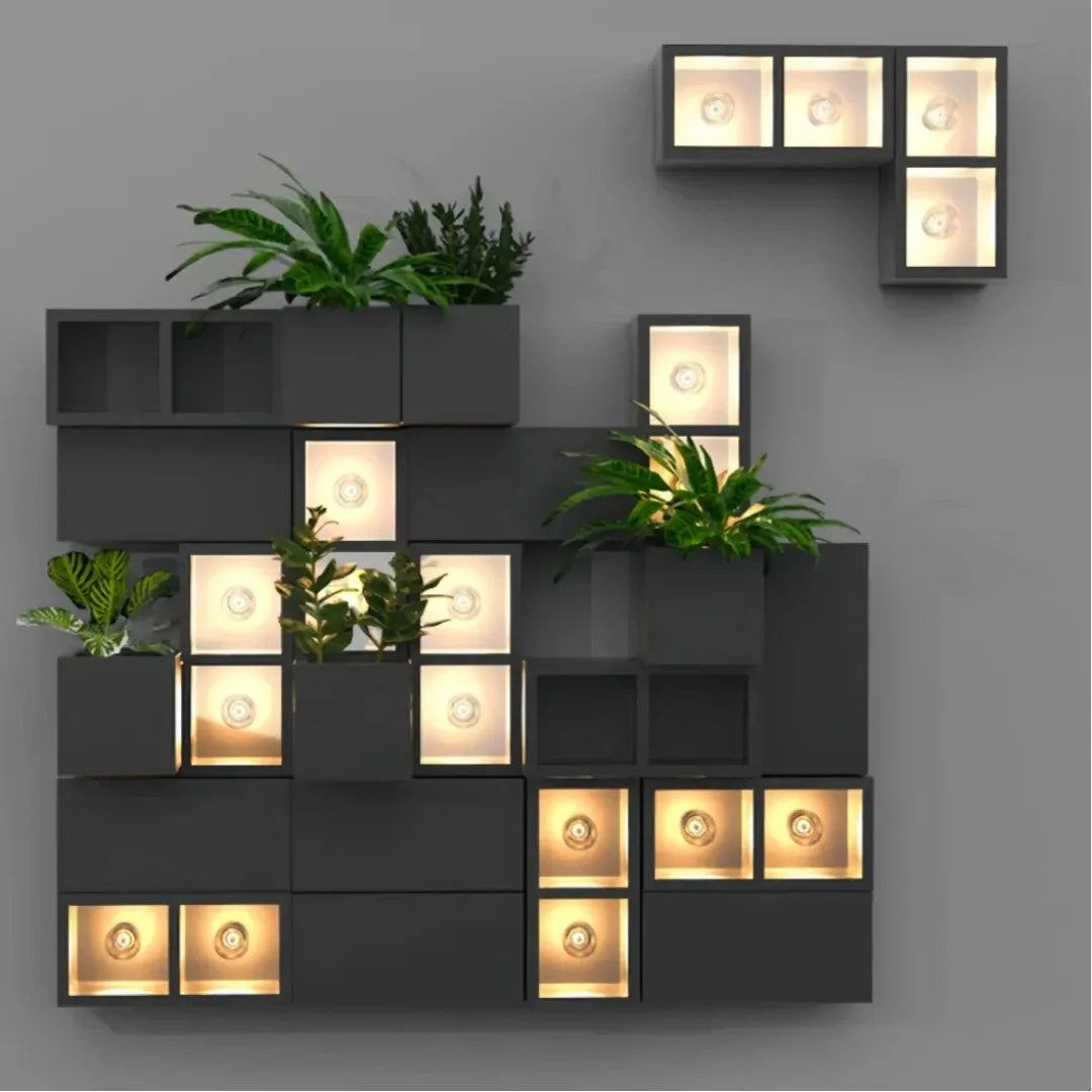 Applique decorativa da giardino moderna dal design a cubi luminosi e fioriera