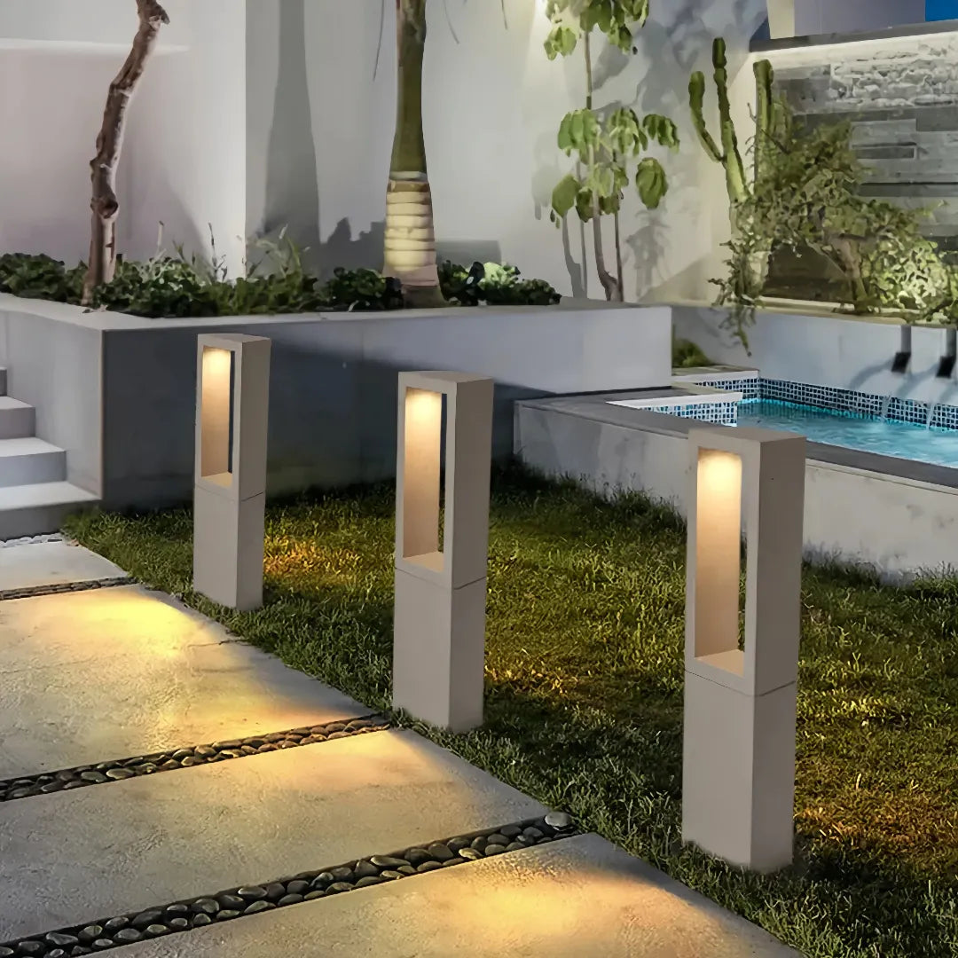 Paletto luminoso da giardino in cemento LED rettangolare a telaio aperto design moderno