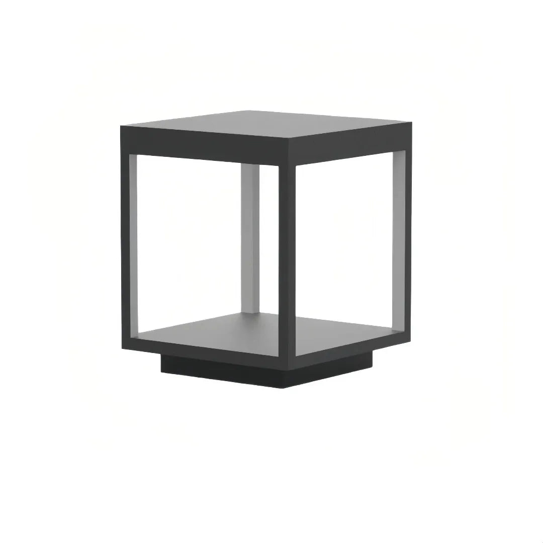 Lampada da pilastro LED solare nera a telaio cubico per giardino dal design minimal