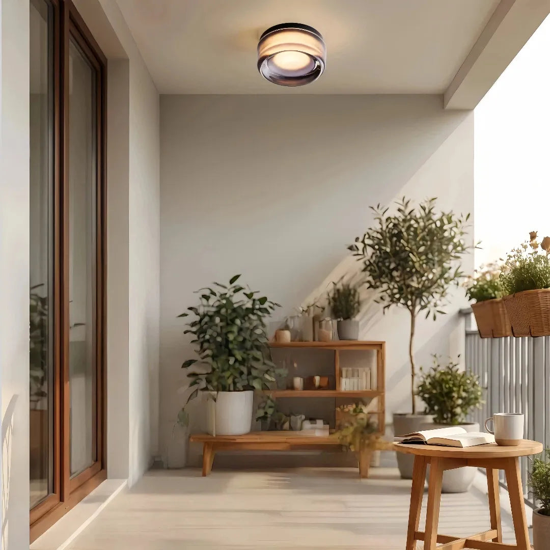 Plafoniera da esterno in vetro rotonda per veranda dal design moderno