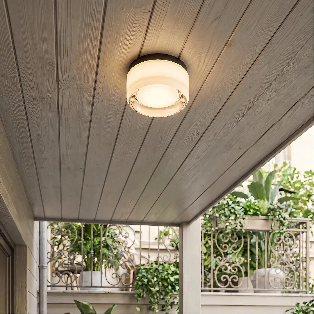 Plafoniera da esterno in vetro rotonda per veranda dal design moderno
