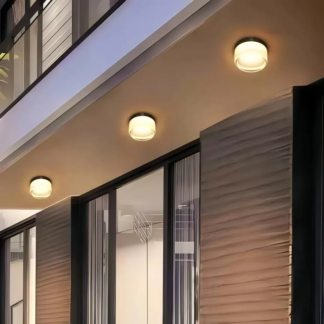 Plafoniera da esterno in vetro rotonda per veranda dal design moderno