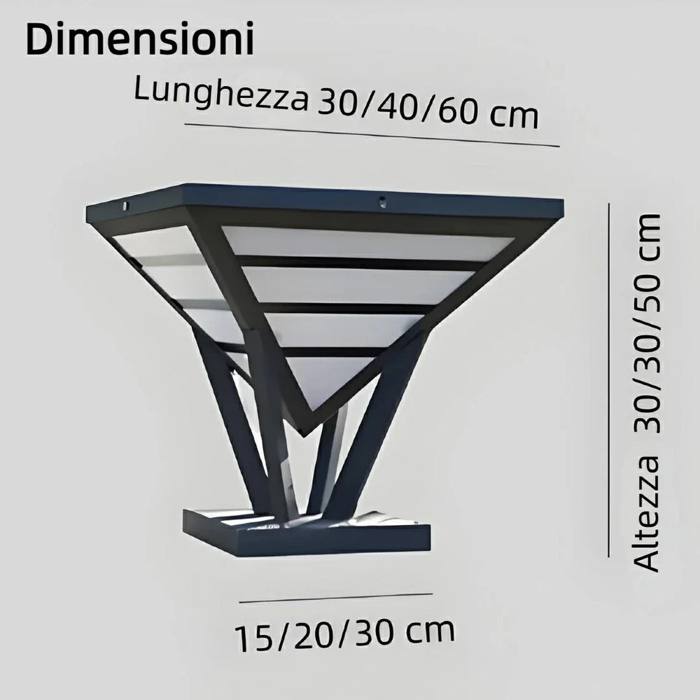 Lampada per pilastri cancello solare LED in metallo nero a cono stile moderno
