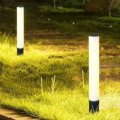 Paletto luminoso cilindrico da esterni nero a LED con design minimalista per giardino