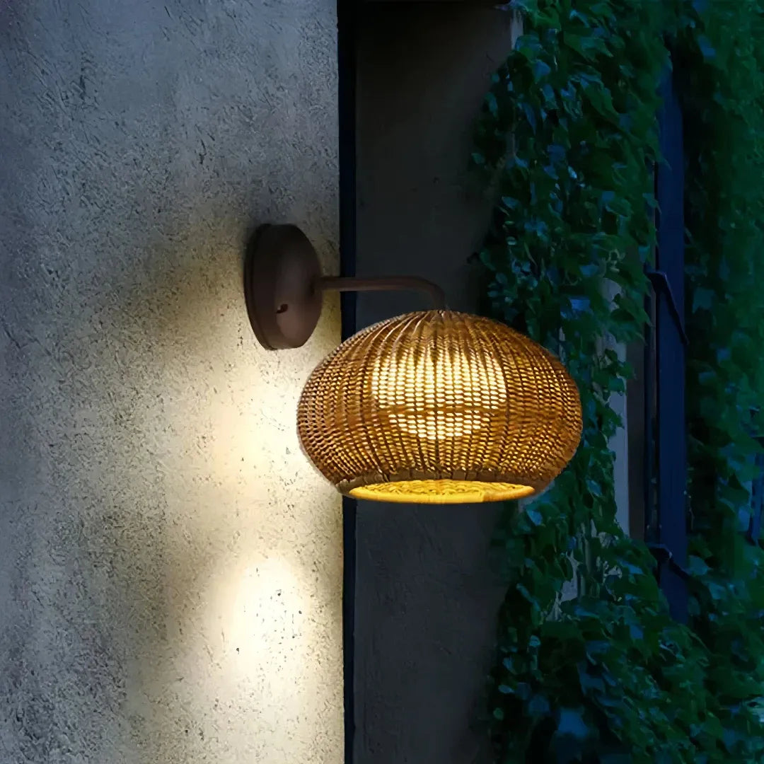 Applique da esterno lanterna a LED boho effetto rattan intrecciato per ingresso