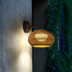 Applique da esterno lanterna a LED boho effetto rattan intrecciato per ingresso