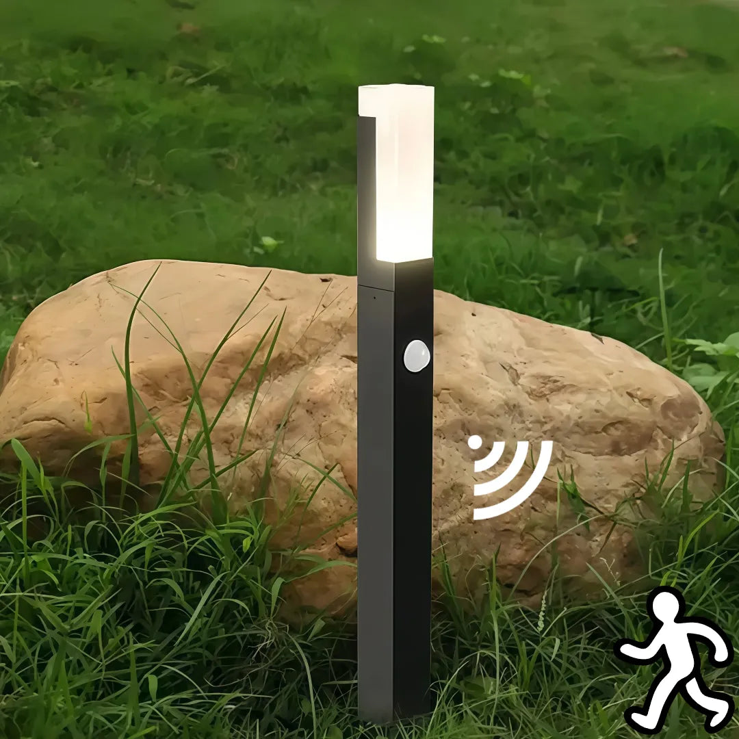 Paletto da giardino LED con sensore di movimento nero minimalista a colonna