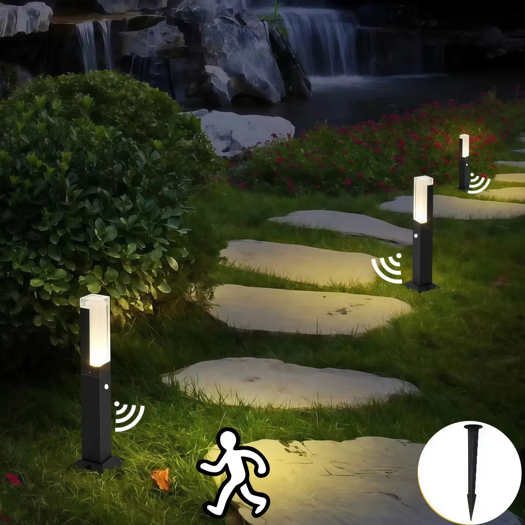 Paletto da giardino LED con sensore di movimento nero minimalista a colonna