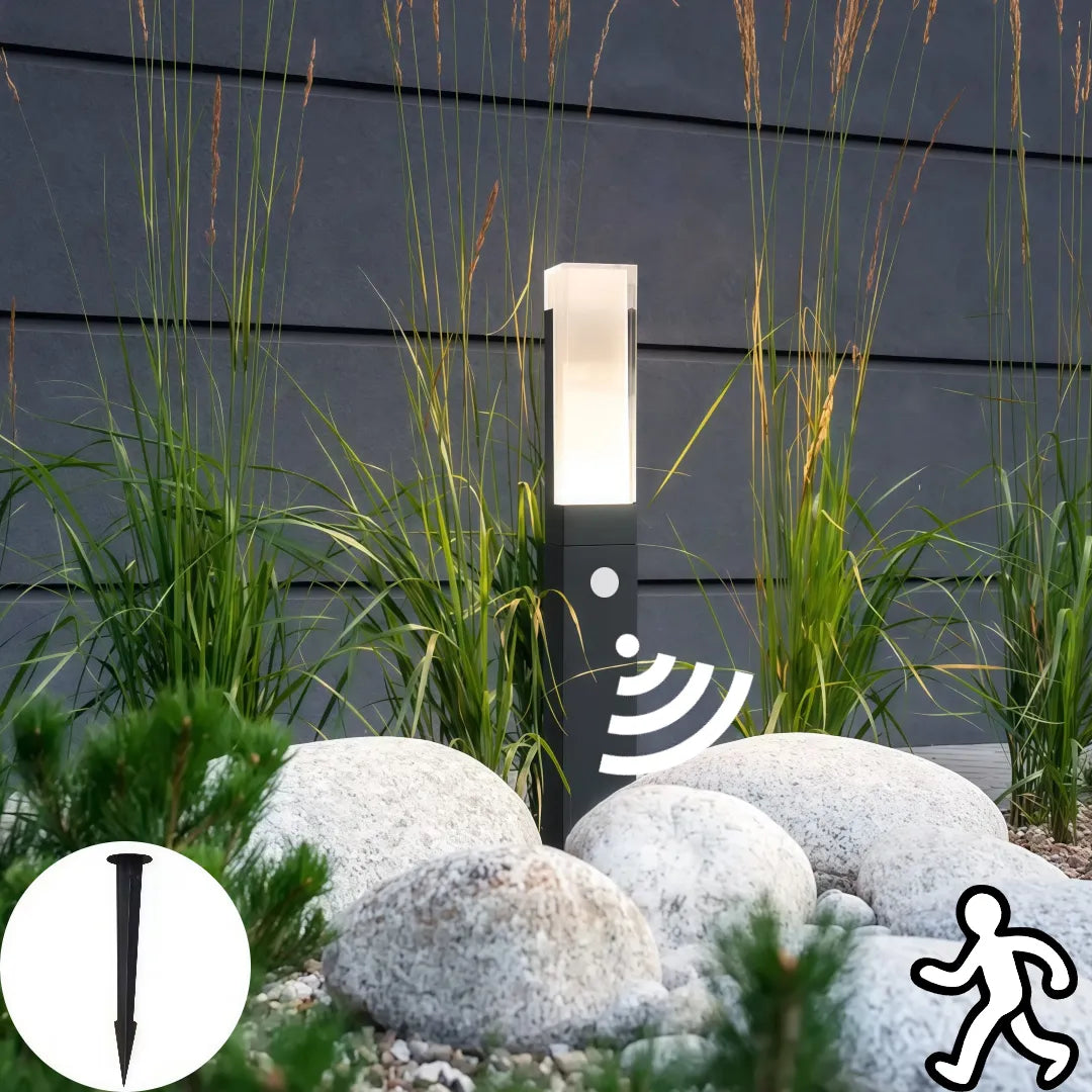 Paletto da giardino LED con sensore di movimento nero minimalista a colonna