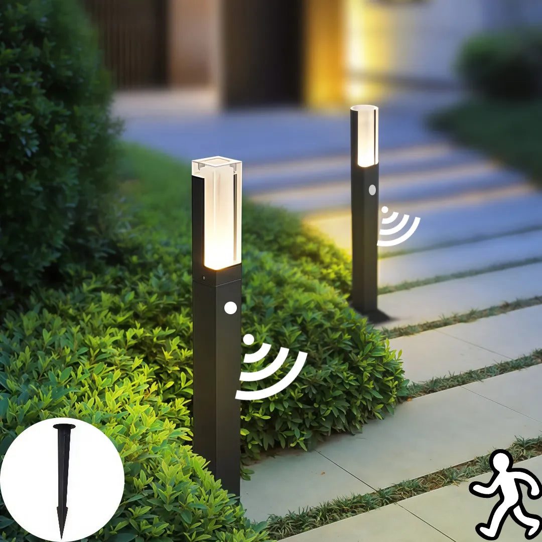 Paletto da giardino LED con sensore di movimento nero minimalista a colonna